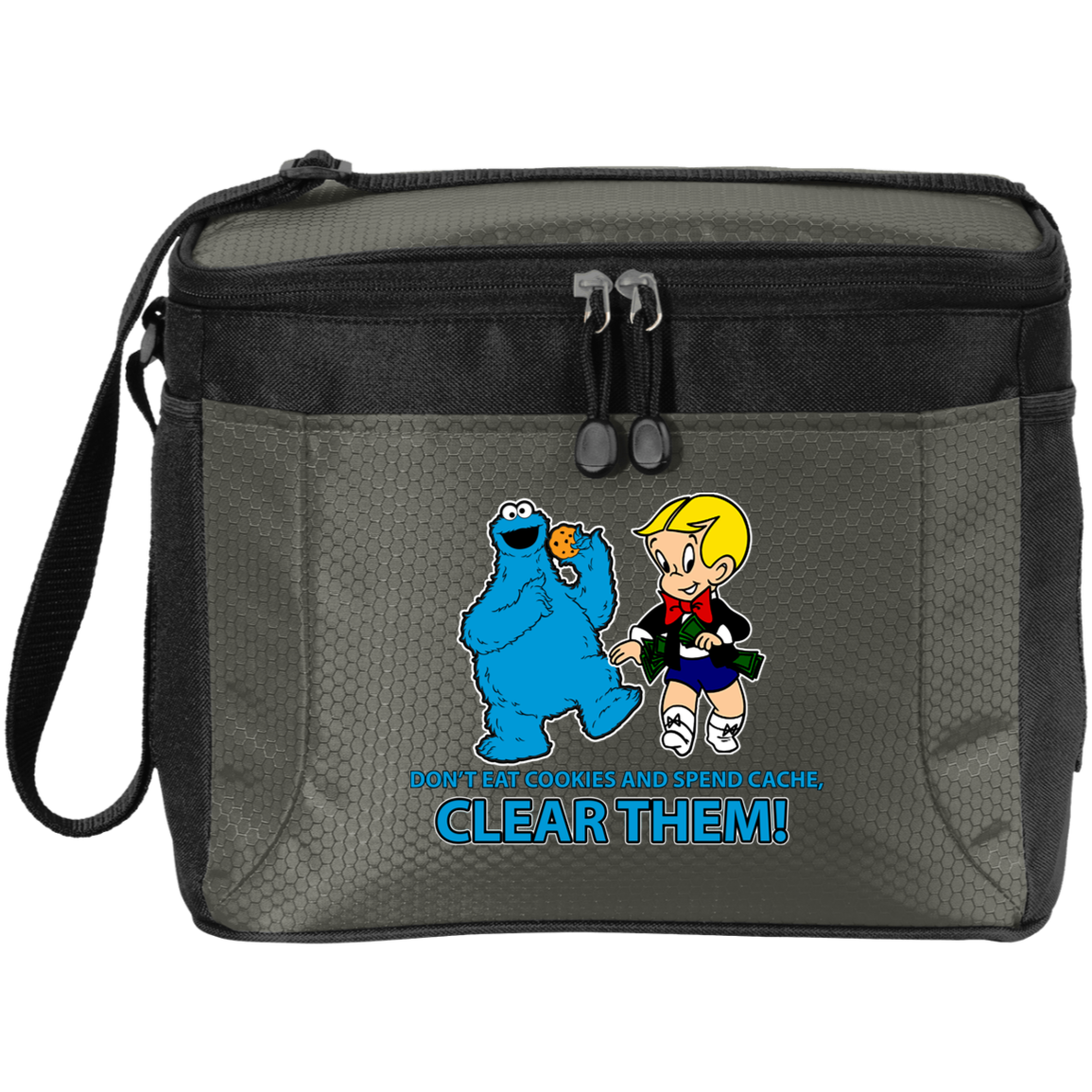 ArtichokeUSA Custom Design. Don't Eat Cookies And Spend Cache! Delete Them! Cookie Monster and Richie Rich Fan Art/Parody. 12-Pack Cooler