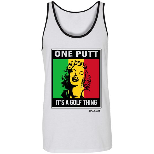 OPG Custom Design #22. One Putt / One Love Parody with Fan Art. Female Edition. 2 Tone Tank 100% Combed and Ringspun Cotton