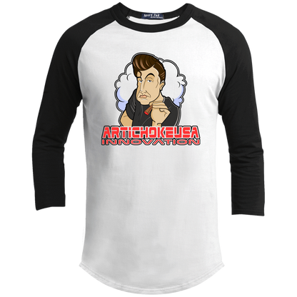 ArtichokeUSA Custom Design. Innovation. Elon Musk Parody Fan Art. Youth 3/4 Raglan Sleeve Shirt