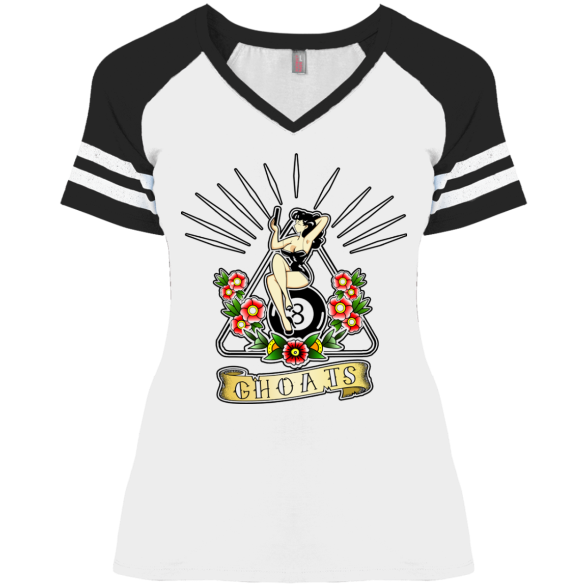 The GHOATS Custom Design. #23 Pin Up Girl. Ladies' Game V-Neck T-Shirt