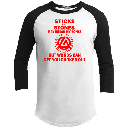 Artichoke Fight Gear Custom Design #19. Sticks and Stones. Youth 3/4 Raglan Sleeve Shirt