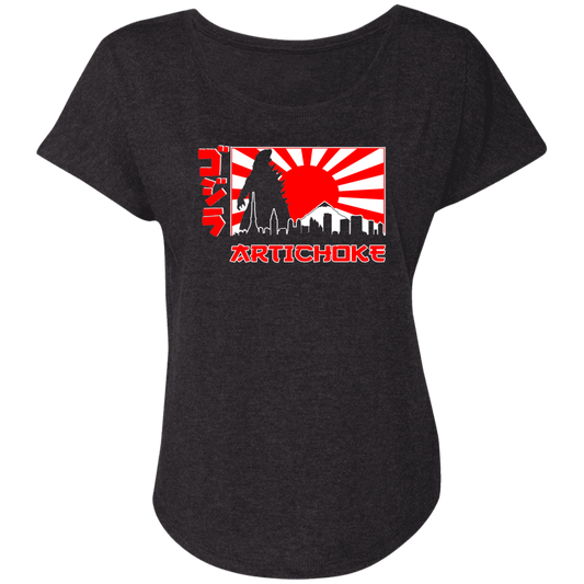 ArtichokeUSA Custom Design.  Fan Art Godzilla/Mecha Godzilla. Ladies' Triblend Dolman Sleeve