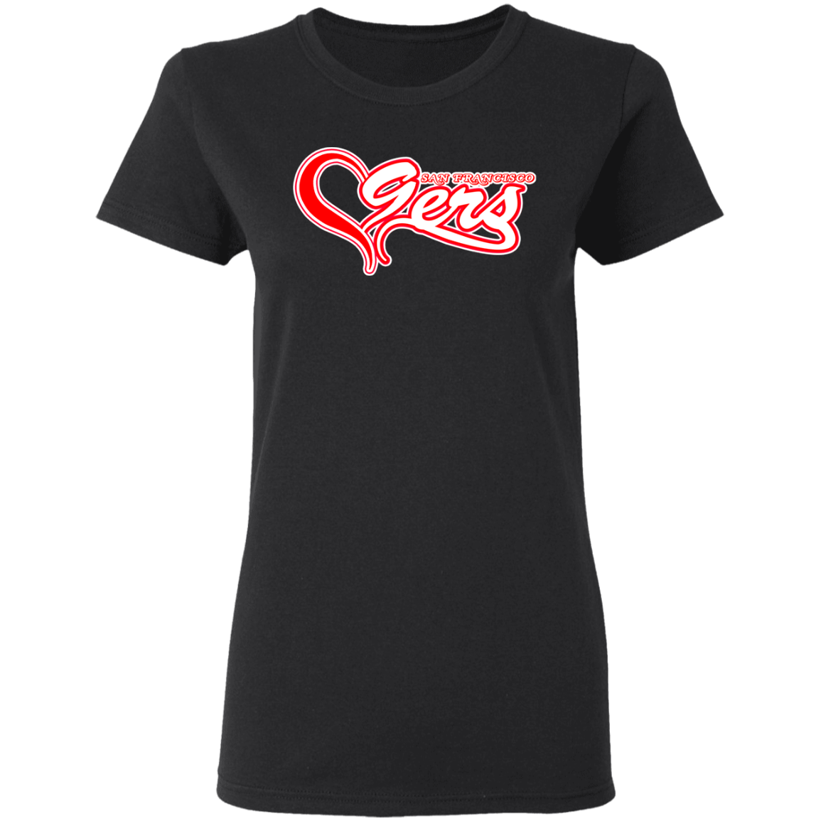 ArtichokeUSA Custom Design #50. 9ers Love. SF 49ers Fan Art. Let's Make Your Own Custom Team Shirt. Ladies' Basic 100% Cotton T-Shirt