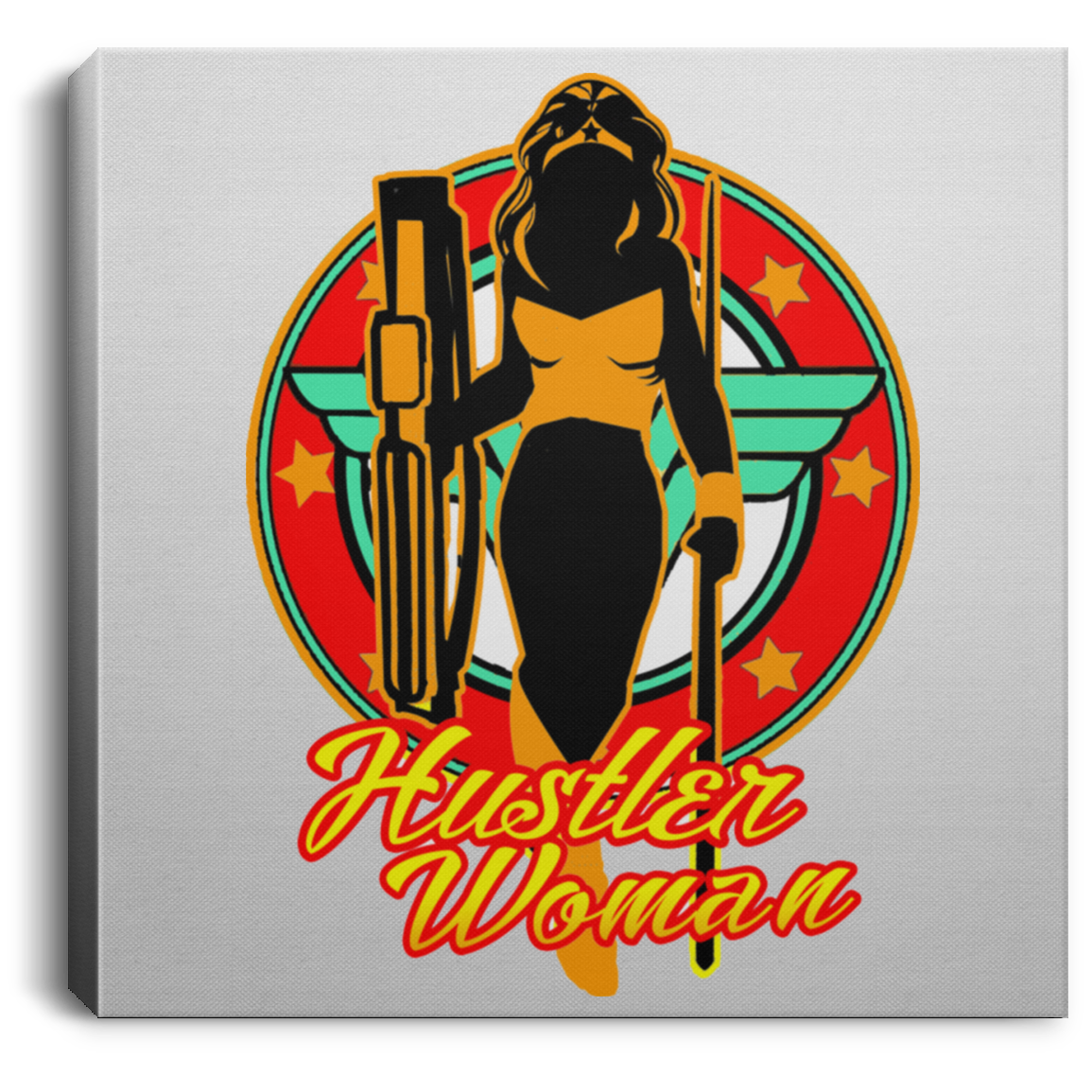 The GHOATS custom design #15. Hustler Woman. Wonder Woman Fan Art Parody. Pool Billiards.  Square Canvas .75in Frame