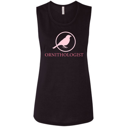 OPG Custom Design # 24. Ornithologist. A person who studies or is an expert on birds. Ladies' Flowy Muscle Tank