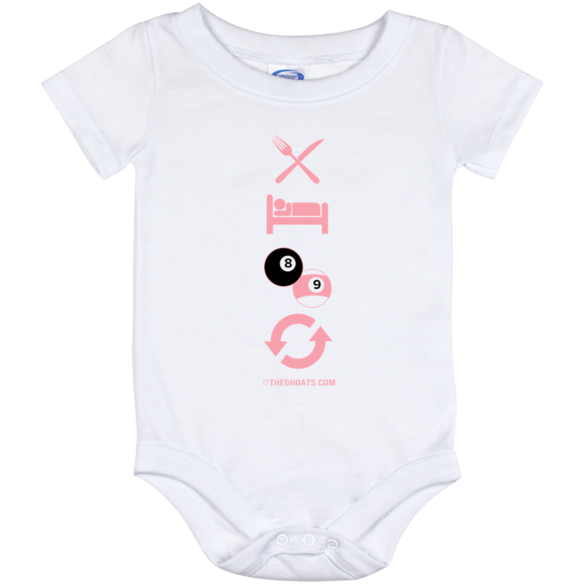 The GHOATS custom design #8. Eat. Sleep. Pool. Repeat. Pool / Billiards. Baby Onesie 12 Month