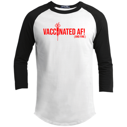 ArtichokeUSA Custom Design. Vaccinated AF (and fine). Youth 3/4 Raglan Sleeve Shirt