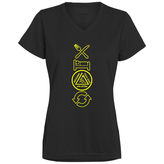 Artichoke Fight Gear Custom Design #9. EAT. SLEEP. JIU JITSU. REPEAT. Ladies’ Moisture-Wicking V-Neck Tee