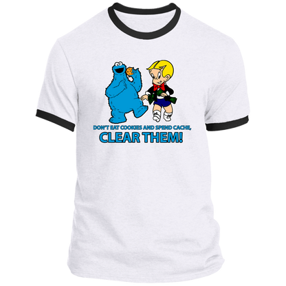 ArtichokeUSA Custom Design. Don't Eat Cookies And Spend Cache! Delete Them! Cookie Monster and Richie Rich Fan Art/Parody. Ringer Tee