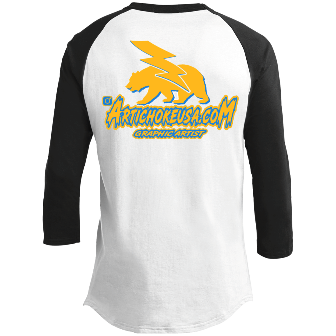 ArtichokeUSA Custom Design. Los Angeles Chargers Fan Art. 3/4 Raglan Sleeve Shirt