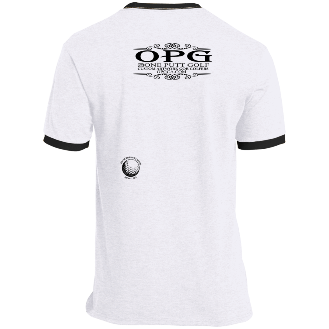 OPG Custom Design #22. One Putt / One Love Parody with Fan Art. Female Edition. Ringer Tee
