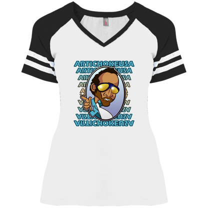 ArtichokeUSA Character and Font design. Let's Create Your Own Team Design Today. My first client Charles. Ladies' Game V-Neck T-Shirt