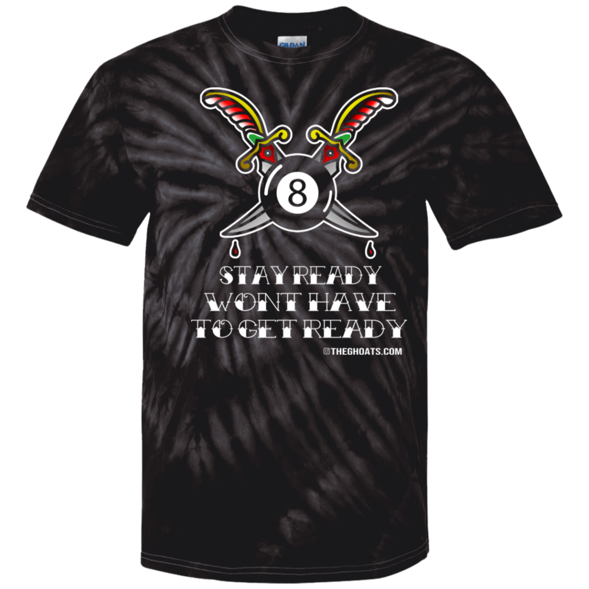 The GHOATS Custom Design #36. Stay Ready Won't Have to Get Ready. Tattoo Style. Ver. 1/2. Youth Tie Dye T-Shirt