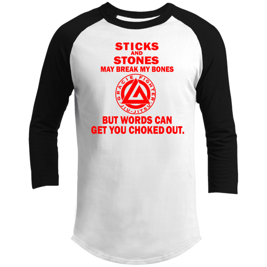 Artichoke Fight Gear Custom Design #19. Sticks and Stones. 3/4 Raglan Sleeve Shirt