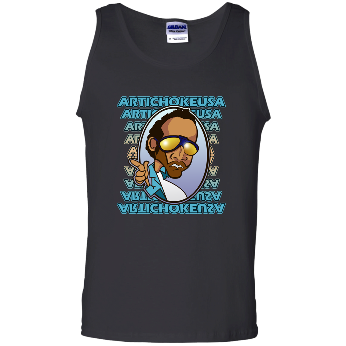 ArtichokeUSA Character and Font design. Let's Create Your Own Team Design Today. My first client Charles. Men's 100% Cotton Tank Top