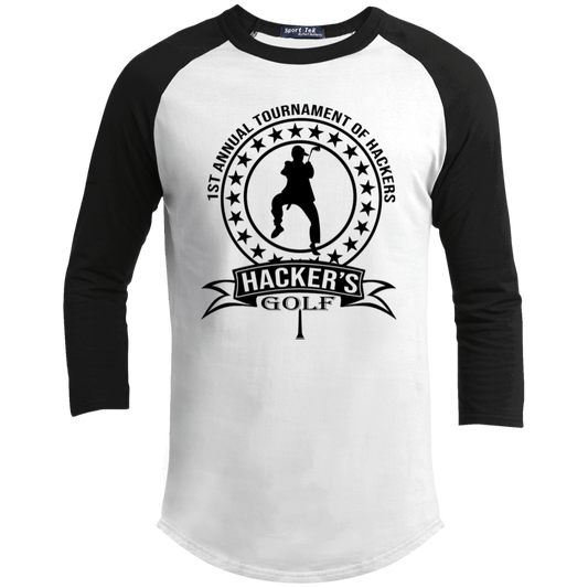 OPG Custom Design #20. 1st Annual Hackers Golf Tournament. Youth 3/4 Raglan Sleeve Shirt