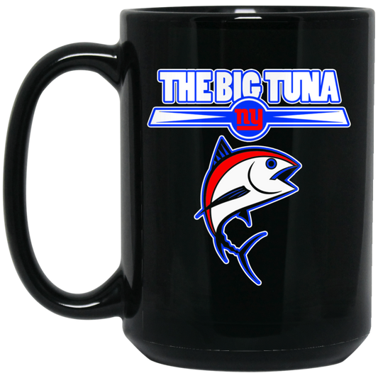 ArtichokeUSA Custom Design. The Big Tuna. Bill Parcell Tribute. NY Giants Fan Art. 15 oz. Black Mug