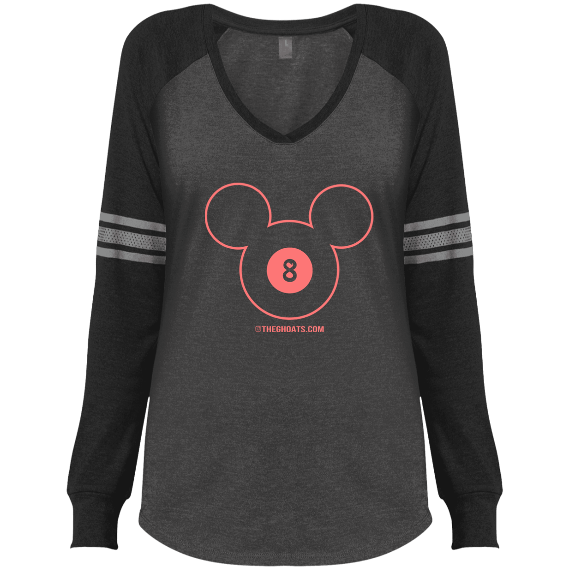The GHOATS Custom Design #19. Look at the back. Mickey Hustle. Mickey Fan Art. Ladies' Sports Team Style V-Neck Long Sleeve