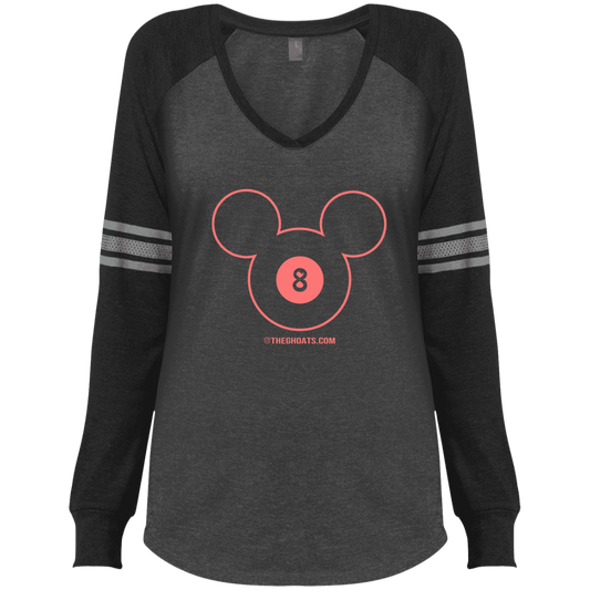 The GHOATS Custom Design #19. Look at the back. Mickey Hustle. Mickey Fan Art. Ladies' Sports Team Style V-Neck Long Sleeve