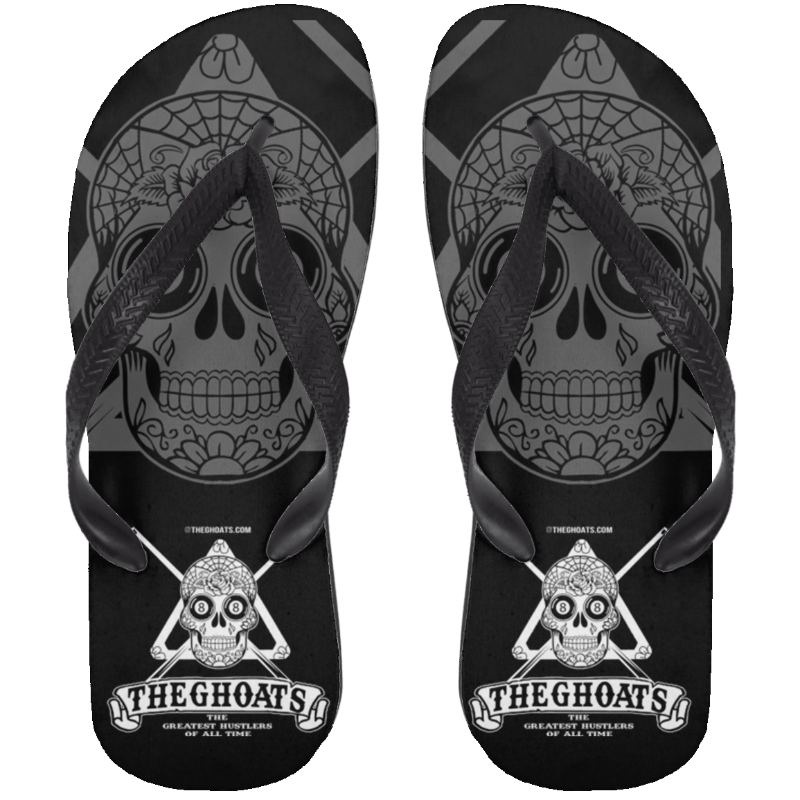 The GHOATS Custom Design #37. Sugar Skull Pool Theme. Adult Flip Flops