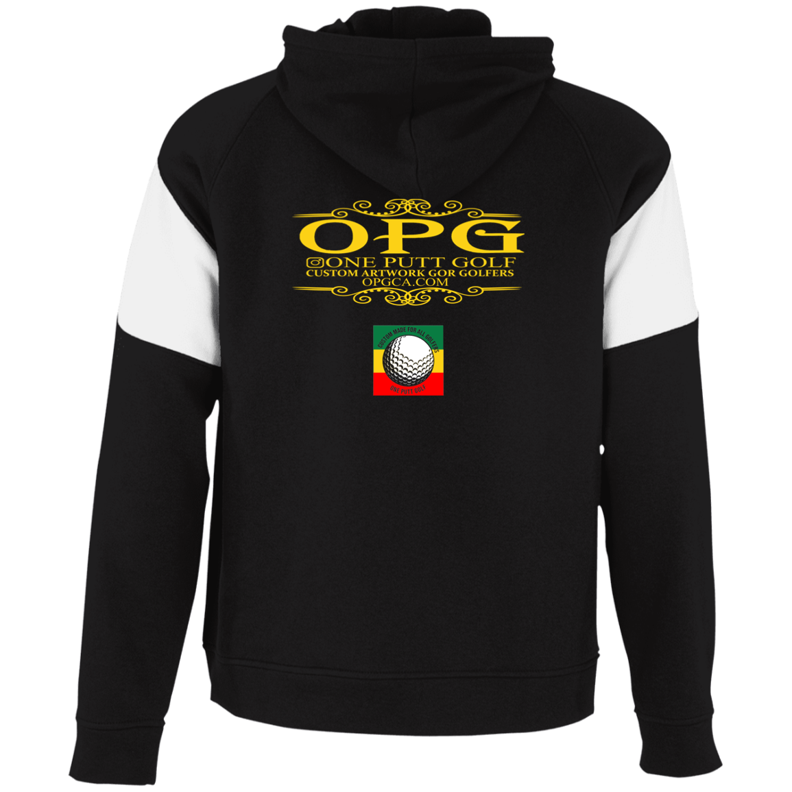 OPG Custom Design #22. One Putt / One Love Parody with Fan Art. Female Edition. Colorblock Fleece Hoodie