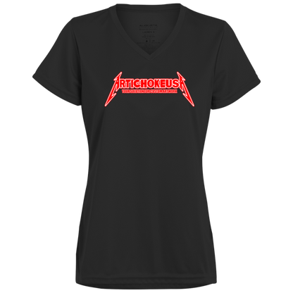 ArtichokeUSA Custom Design. Metallica Style Logo. Let's Make One For Your Project. Ladies’ Moisture-Wicking V-Neck Tee