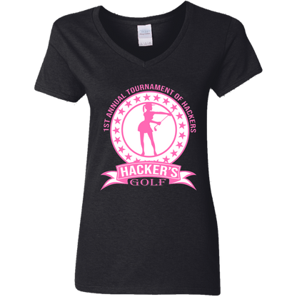 ZZZ#20 OPG Custom Design. 1st Annual Hackers Golf Tournament. Ladies Edition. Ladies' 100% Cotton V-Neck T-Shirt