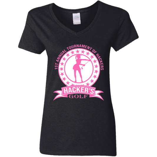 ZZZ#20 OPG Custom Design. 1st Annual Hackers Golf Tournament. Ladies Edition. Ladies' 100% Cotton V-Neck T-Shirt