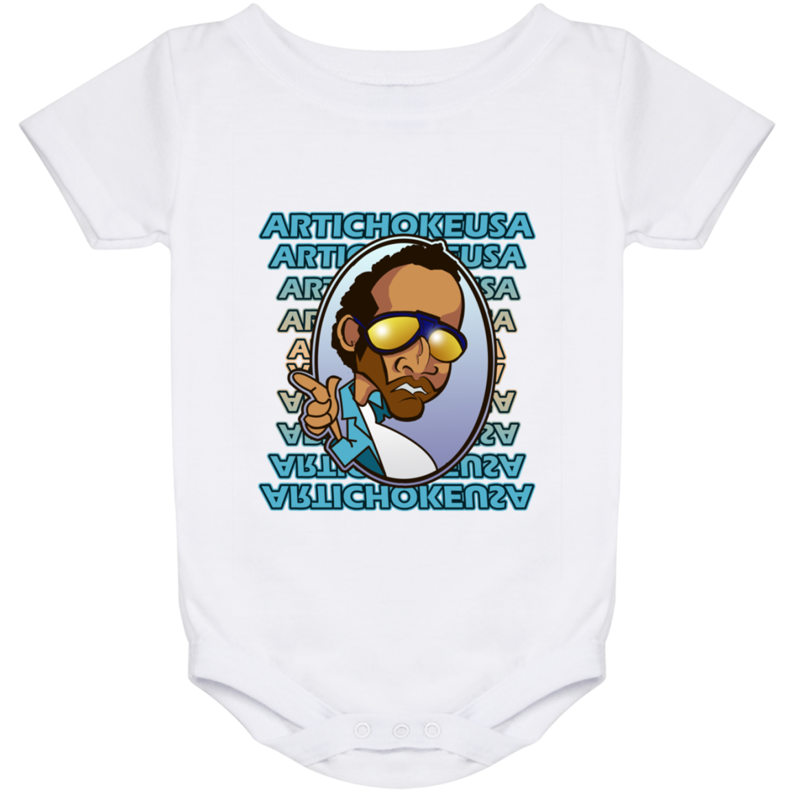 ArtichokeUSA Character and Font design. Let's Create Your Own Team Design Today. My first client Charles. Baby Onesie 24 Month