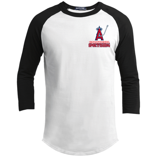 ArtichokeUSA Custom Design. Anglers. Southern California Sports Fishing. Los Angeles Angels Parody. Youth 3/4 Raglan Sleeve Shirt