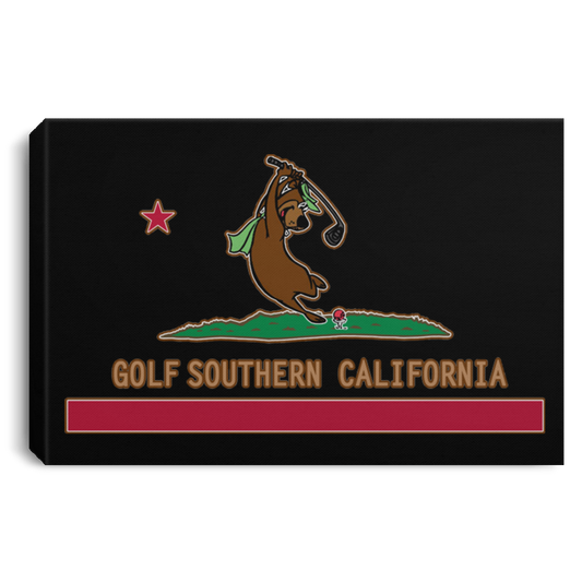 OPG Custom Design #9. Golf Southern California. California State Flag / Yogi Bear Playing Golf Parody. Landscape Canvas .75in Frame