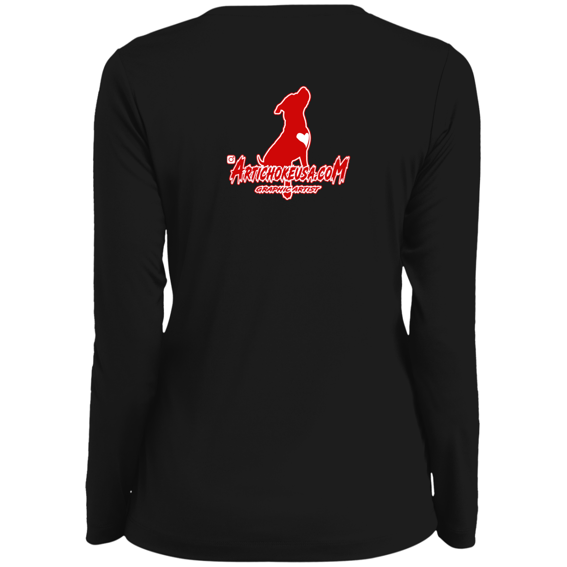 ArtichokeUSA Custom Design. Pitbull Love. Ladies' Moisture-Wicking Long Sleeve V-Neck Tee