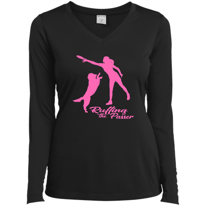 ArtichokeUSA Custom Design. Ruffing the Passer. Labrador Edition. Female Version. Ladies’ Long Sleeve Performance V-Neck Tee