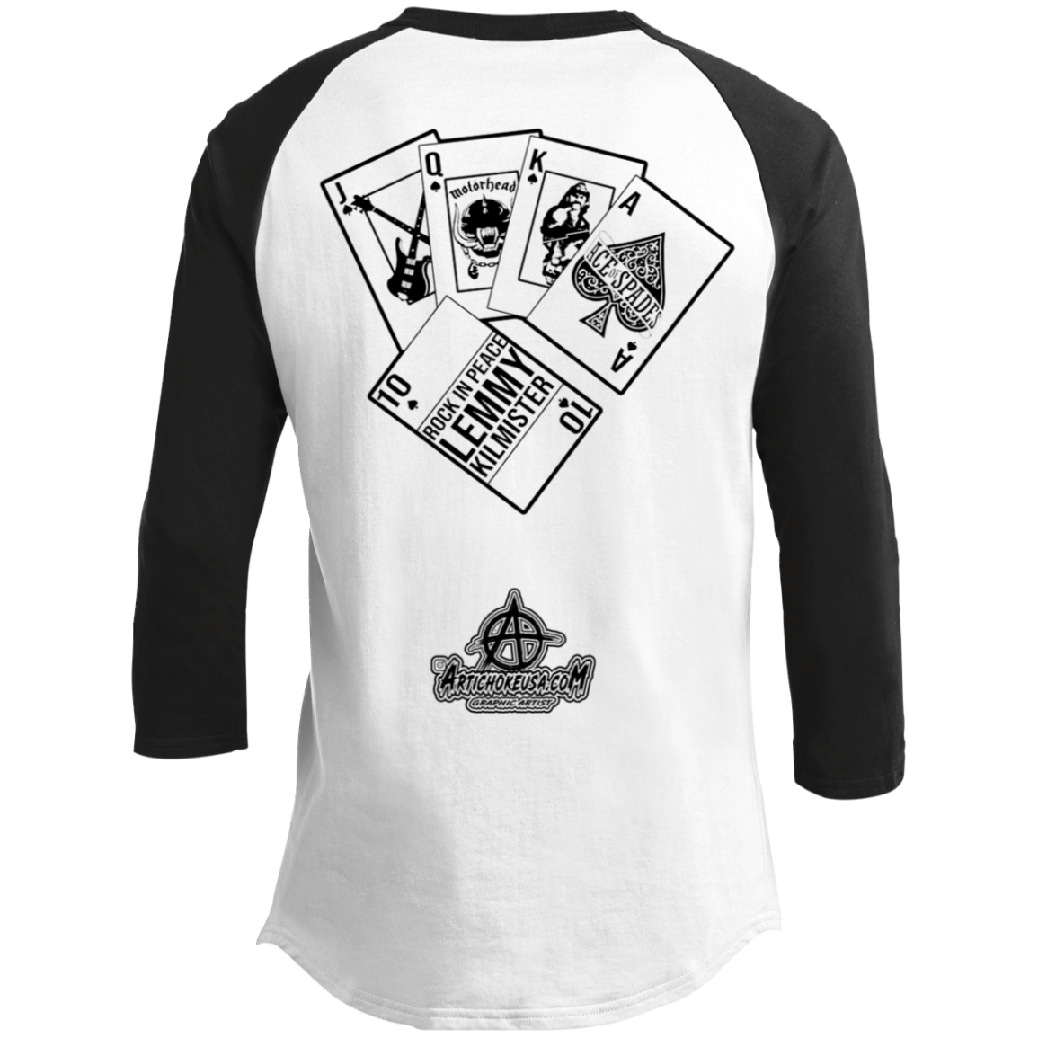 ArtichokeUSA Custom Design. Lemmy Kilmister "Ace of Spades" Tribute Fan Art Version 2 of 2. 3/4 Raglan Sleeve Shirt