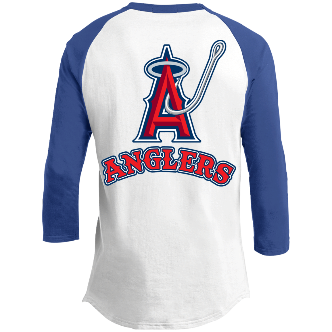 ArtichokeUSA Custom Design. Anglers. Southern California Sports Fishing. Los Angeles Angels Parody. 3/4 Raglan Sleeve Shirt