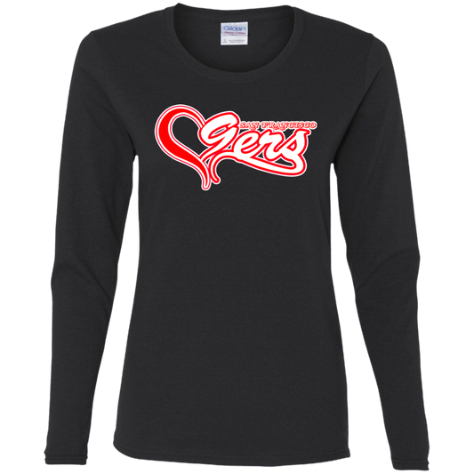 ArtichokeUSA Custom Design #50. 9ers Love. SF 49ers Fan Art. Let's Make Your Own Custom Team Shirt. Ladies' 100% Cotton Long Sleeve T-Shirt