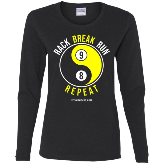 The GHOATS Custom Design #7. Rack Break Run Repeat. Ying Yang. Ladies' Cotton LS T-Shirt