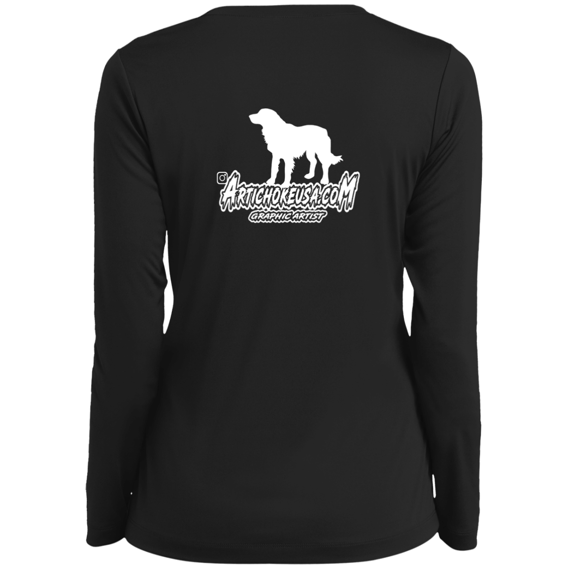 ArtichokeUSA Custom Design. Ruffing the Passer. Golden Lab Edition. Ladies’ Long Sleeve Performance V-Neck Tee