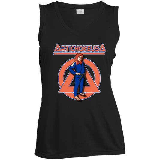 ArtichokeUSA Character and Font design. Let's Create Your Own Team Design Today. Amber. Ladies' Sleeveless V-Neck