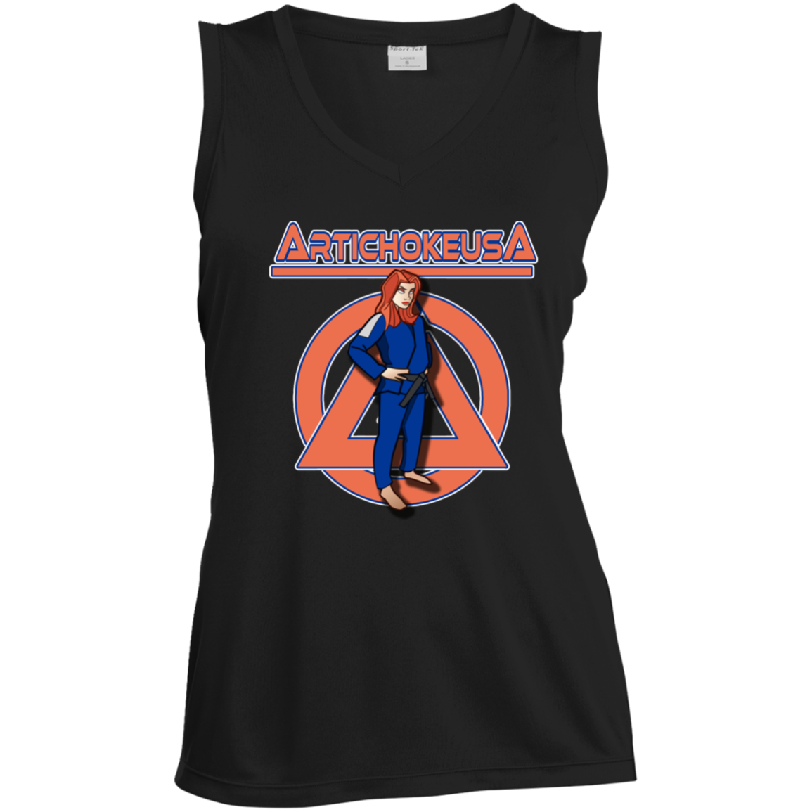 ArtichokeUSA Character and Font design. Let's Create Your Own Team Design Today. Amber. Ladies' Sleeveless V-Neck
