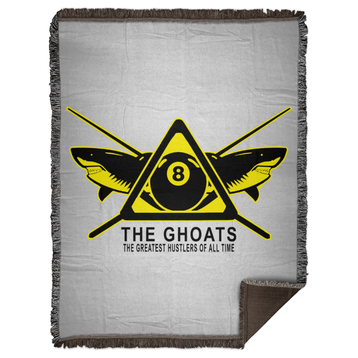 The GHOATS custom design #31. Shark Sighted. Male Pool Shark. Shoot At Your Own Risk. Pool / Billiards. Woven Blanket - 60x80