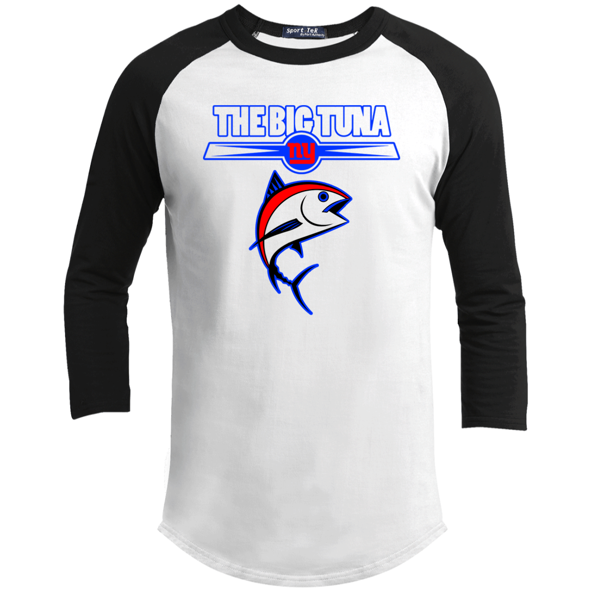 ArtichokeUSA Custom Design. The Big Tuna. Bill Parcell Tribute. NY Giants Fan Art. Youth 3/4 Raglan Sleeve Shirt