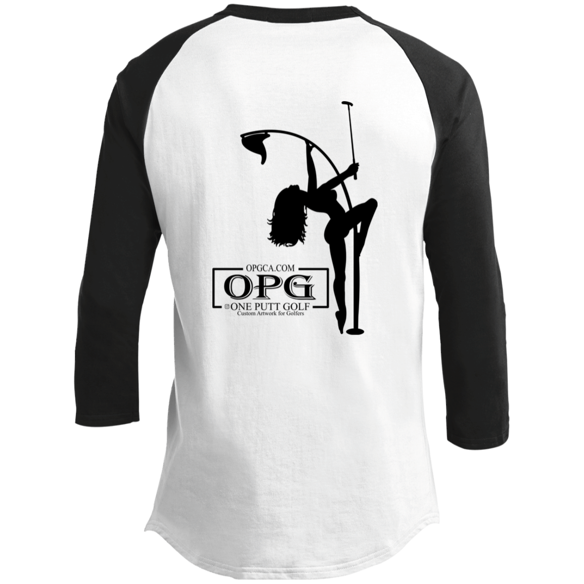 OPG Custom Design #10. Lady on Front / Flag Pole Dancer On Back. Youth 3/4 Raglan Sleeve Shirt