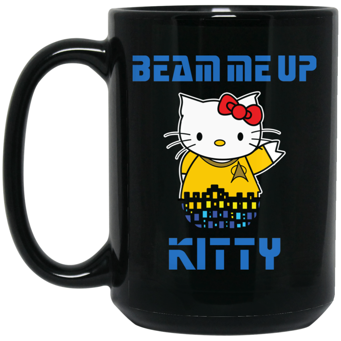 ArtichokeUSA Custom Design. Beam Me Up Kitty. Fan Art / Parody. 15 oz. Black Mug