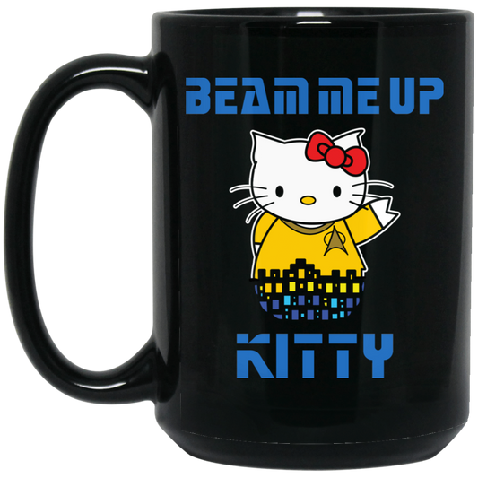 ArtichokeUSA Custom Design. Beam Me Up Kitty. Fan Art / Parody. 15 oz. Black Mug