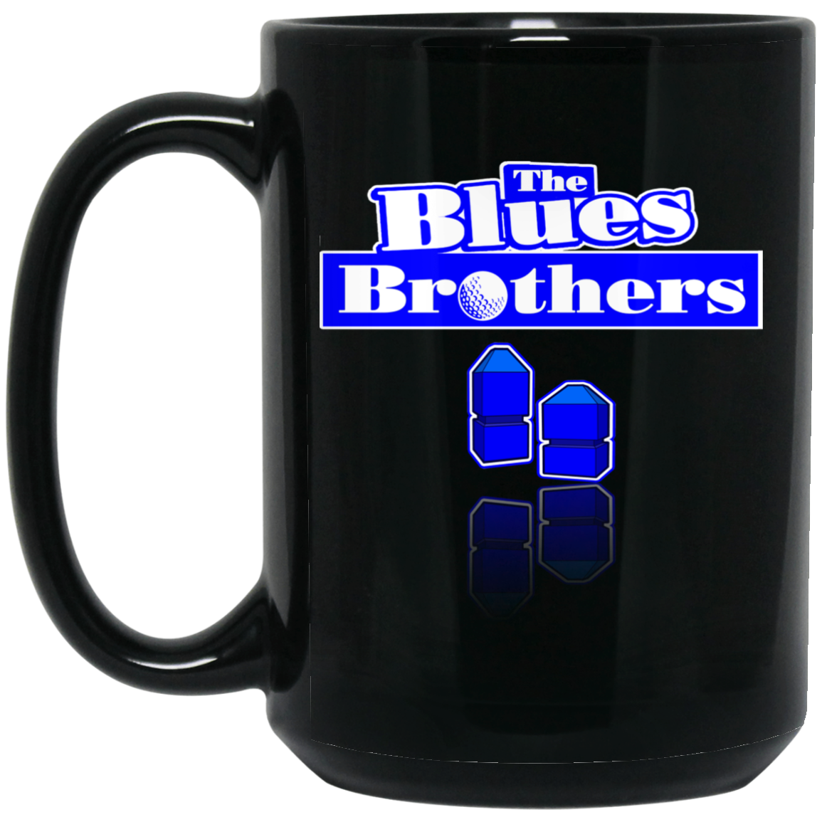 OPG Custom Design #3. Blue Tees Blues Brothers Fan Art. 15 oz. Black Mug