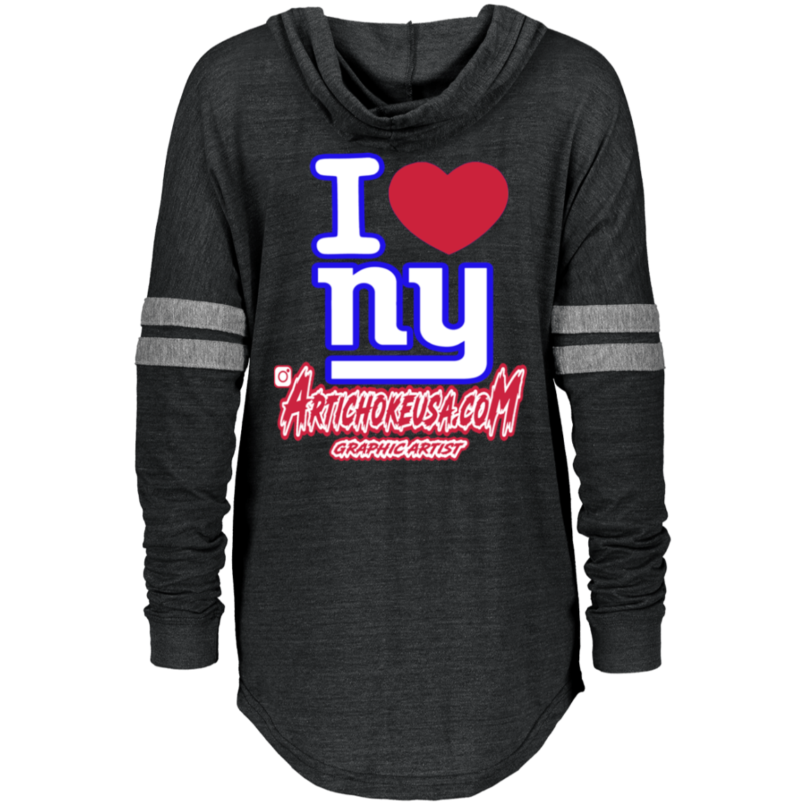 ArtichokeUSA Custom Design. I heart New York Giants. NY Giants Football Fan Art. Ladies Hooded Low Key Pullover