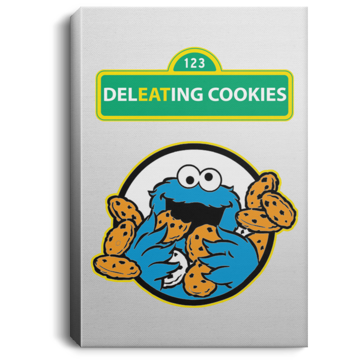 ArtichokeUSA Custom Design #58. DelEATing Cookes. IT humor. Cookie Monster Parody. Portrait Canvas .75in Frame