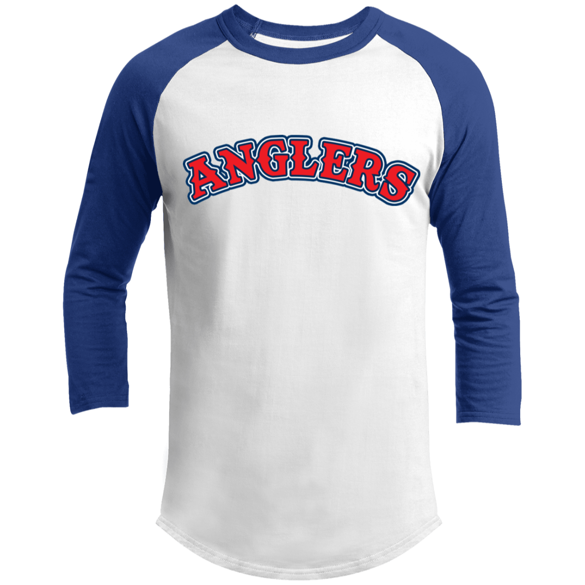 ArtichokeUSA Custom Design. Anglers. Southern California Sports Fishing. Los Angeles Angels Parody. 3/4 Raglan Sleeve Shirt