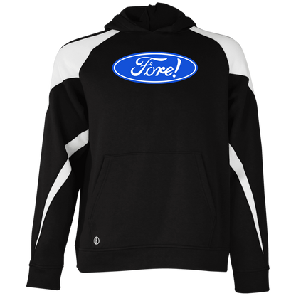 OPG Custom Design #11. Fore! Ford Parody. Youth Athletic Colorblock Fleece Hoodie